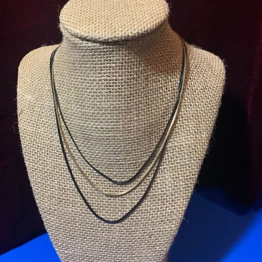Vintage Triple Black Gold Chain Necklace